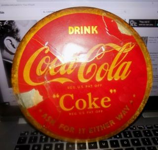 Vintage Coca Cola Celluloid Button 9 Inches Across See Scans