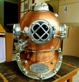 Vintage Copper Diving Helmet Antique Scuba U.  S Navy Mark V Scuba Divers Helmet