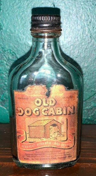 Vintage Old Dog Cabin Straight Bourbon Mini Bottle English Bulldog Empty
