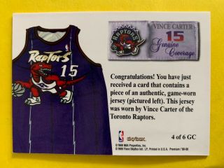 1999 - 00 Skybox Premium Vince Carter Coverage /355 Game Jersey 2