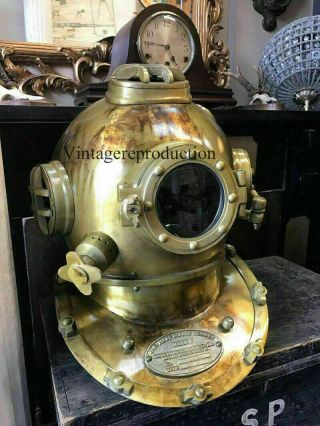 Antique Brass Scuba Divers Diving Helmet Us Navy Mark V Deep Marine Diver Gift