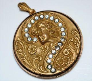 Large Antique Victorian Gold Filled Paste Stone Question Mark Lady Locket Em &co