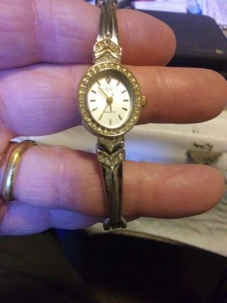 Vintage La Express Silver Toned With Rhinestones Ladies Watch.  Battery