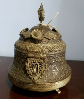 Antique Rare Persian Bronze Brass Trinket Box Decorate East Art Piece