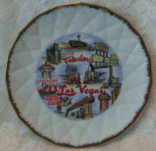 Vintage Fabulous Las Vegas Souvenir Plate Hotels Casinos Diamond Pattern Retro