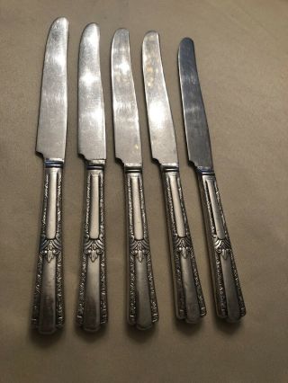 5 Vintage Art Deco - Style Stainless Steel Knives W/sterling Silver Handles