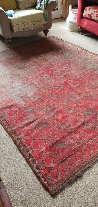 Antique Large Threadbare Rug Reds And Oranges Faded Handwoven Aged Distressed