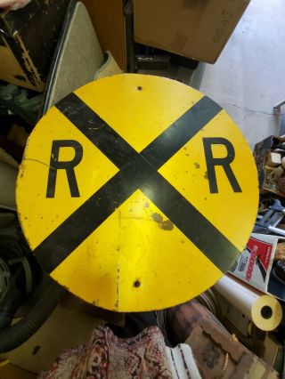 Vintage Railroad Crossing Sign 24 " Yellow And Black Train Decor Man Cave Garage