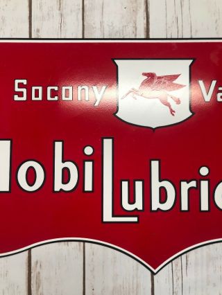 VINTAGE SOCONY VACUUM MobiLubrication 27” METAL GAS & OIL PUMP SHOP SIGN 3