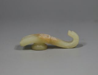 Old Chinese White Jade Carved Han Dy.  Dragon Figure Belt Hook Lucky Pendant