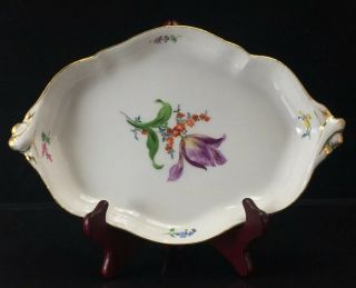 Rare Antique 19th Century Meissen Oval Serving Platter Flowers Gold Rim