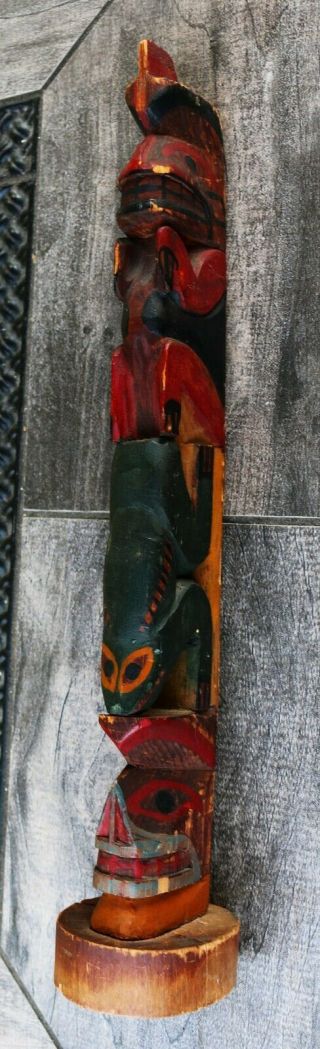 Antique 19th Century Nw Coast Red Cedar Model Totem Pole 13 1/4 " H
