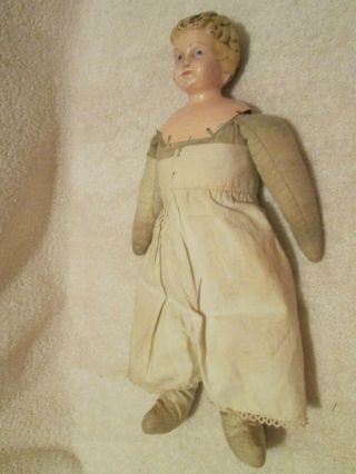 Antique 14 1/2 " German Doll Minerva Metal Tin Head Cloth Body Underclothes