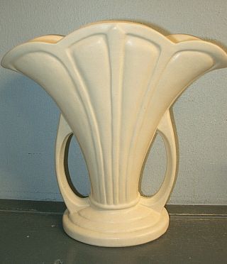 Vintage Hull Art Deco Pottery Vase 47 - 9 " Mardi Gras 2 Handle Matte White Granada
