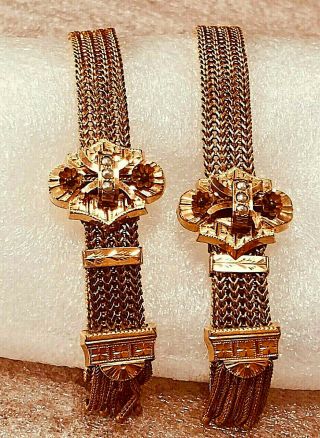 Antique Pair Gold Filled Victorian Wedding Slide Bracelets With Seed Pearls