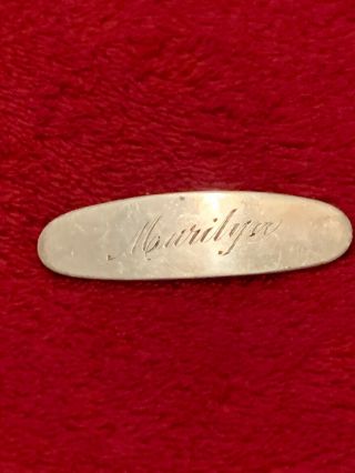 Antique Vintage Personalized Marilyn Sterling Silver Hair Clip Barrette