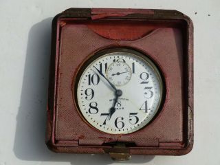 Vintage Waltham Watch Co.  8 Days 7 Jewels Wind Up Car Clock In Case