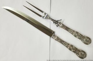 Extra Long Tiffany Co English King Sterling Silver Carving Knife Fork Set