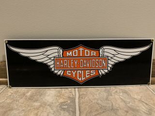 Harley Davidson Motorcycle Vintage Porcelain Metal Wing Bar Sheild Gas Oil Sign