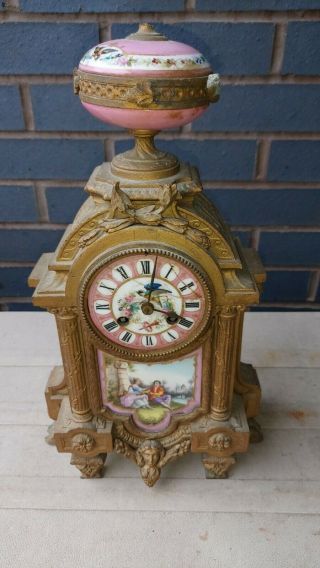 Antique French Louis Xvi Style Porcelain 8 Day Striking Mantle Clock