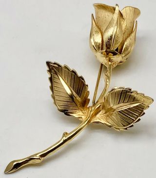 Vintage Gold Tone Rose Brooch Pin Signed Gigianni