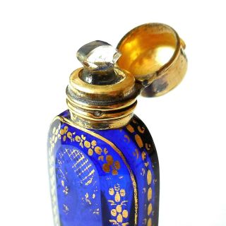 Antique C18th French Silver Vermeil & Cobalt Blue Glass Scent Perfume Bottle Old