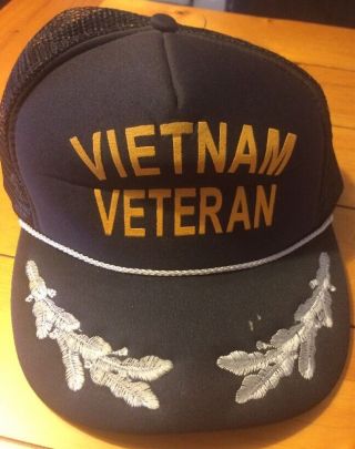 Vintage Black Vietnam Veteran Trucker Hat Cap Adjustable Size