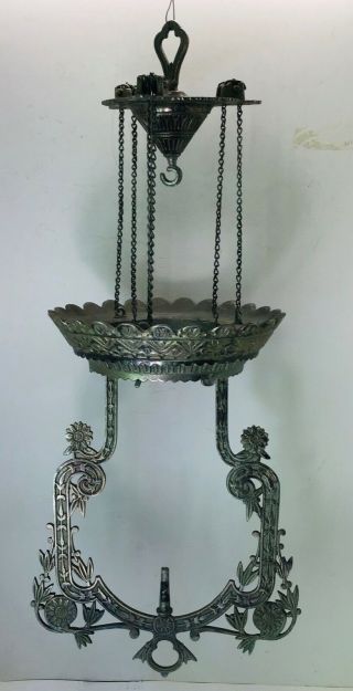 Antique Parker ornate nickel plated cast iron hanging iron horse library oil lam 2