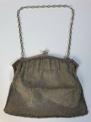 Antique 1917 Paul Ettlinger Sterling Silver Chainmail Bag Purse 210g Art Deco