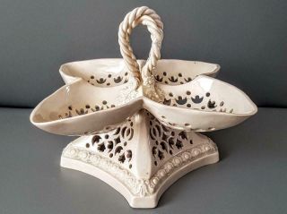 Antique 18th Century Leeds Ware Pottery Creamware Four Section Basket Dish C1790