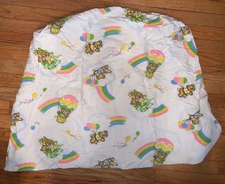 Vtg Dundee Baby Crib Toddler Fitted Sheet Flannel Cotton Bears Balloons Rainbow