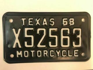 1968 Texas " Motorcycle " License Plate Old Stock