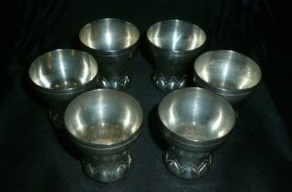 Set Of Six Art Nouveau German Silver Tot Cups,  800 Grade Silver