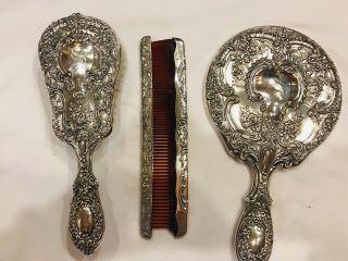 Antique Gorham Sterling Silver Vanity Set,  Brush,  Comb,  Mirror