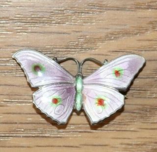 J Aitken And Son Art Deco Silver Enamel Pink Butterfly Brooch - Antique 1917