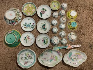 Chinese Antique Famille Rose 28 Set Of Bowls And Plates.