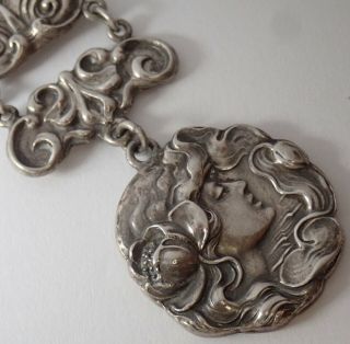 Antique Art Nouveau Unger Bros Sterling Silver Water Lily Lady Watch Fob Pendant