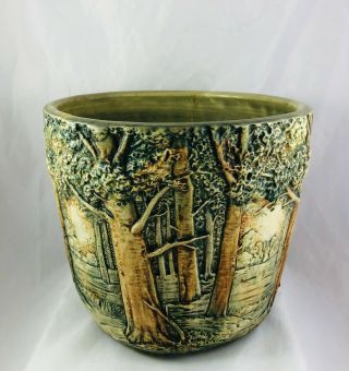 Antique Weller Art Pottery Forest Jardiniere Large Planter Pot 8 1/4 " Tall