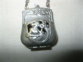 Antique Vintage Nouveau Sterling Silver Filigree Coin Purse Locket Necklace Fab