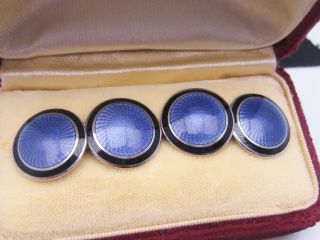 Antique Edwardian Art Deco Sterling Silver Guilloche Enamel Cufflinks Buttons