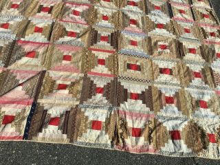 Very Very Old Handmade Log Cabin Quilt 78 X 78 Inches