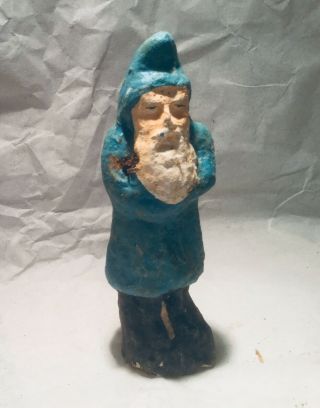 Antique German Belsnickle Blue Santa Clause Paper Mache Mica Candy Container