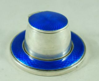 Art Deco Silver & Blue Enamel Inkwell C S Green Birmingham 1927 8.  5cm X 4cm Hezx