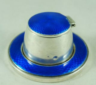 ARt Deco Silver & Blue Enamel Inkwell C S Green Birmingham 1927 8.  5cm x 4cm HEZX 3