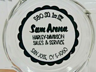 Vintage Sam Arena Harley Davidson Sales San Jose,  Ca.  Advertising Glass Ashtray