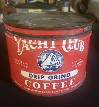 Vintage Yacht Club Coffee Tin Advertising Collectible M - 84