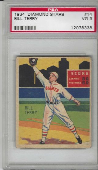 1934 Diamond Stars 14 Bill Terry Hof Ny Giants.  Psa 3 Vg