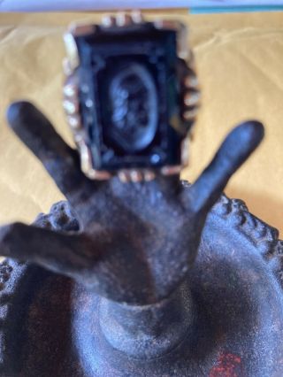Heavy Antique Mens 10k Yellow Gold Ring Black Hematite Carved Roman Soldier