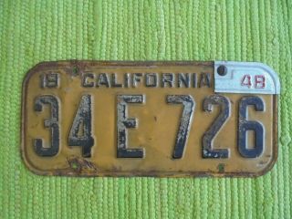 1947 California License Plate W/ 1948 Tag 47 48 Ca Tag 34e726