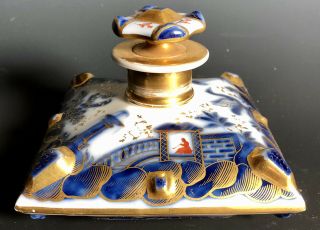 Antique Flow Blue Darte Palais Royale Old Paris Porcelain Perfume Ink Well Plate
